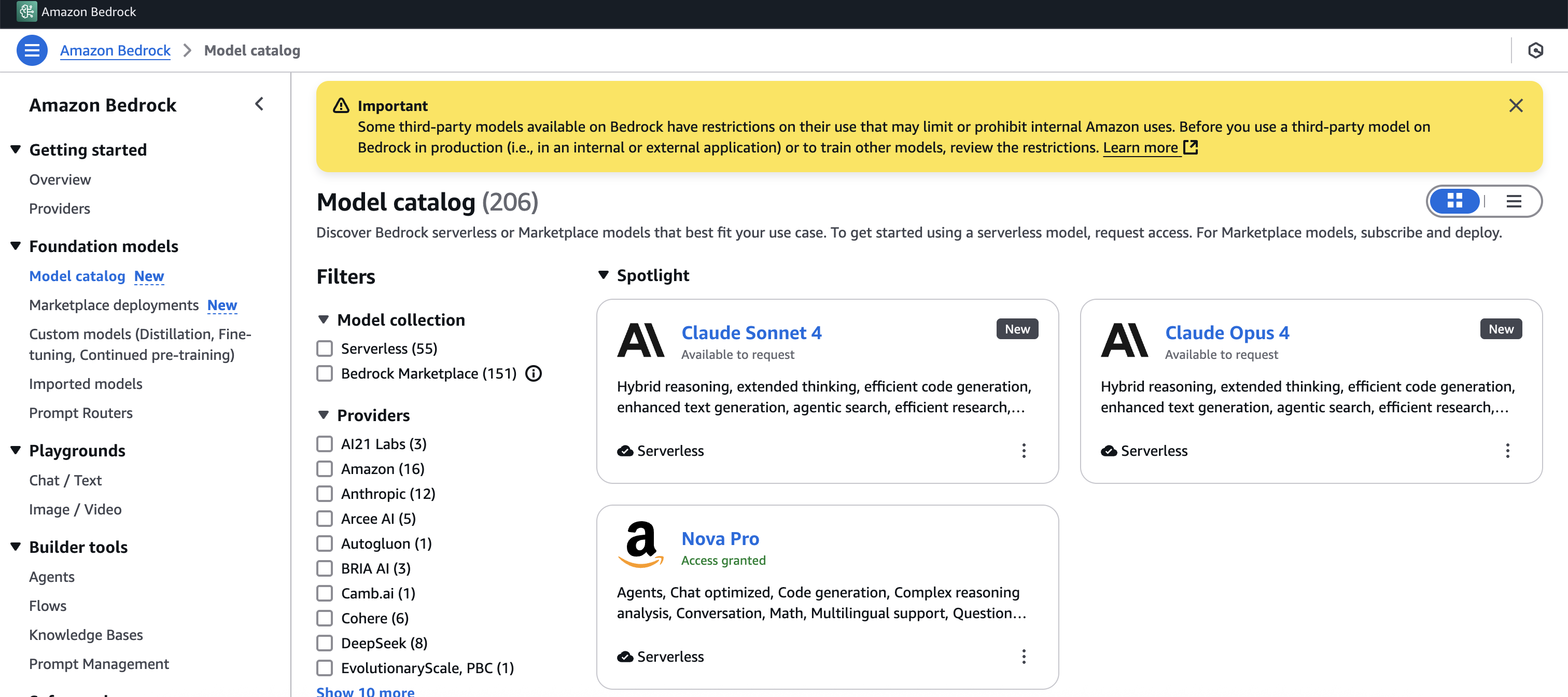 Bedrock model catalog