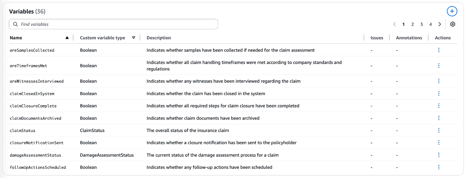Variables Policy Claims Processing