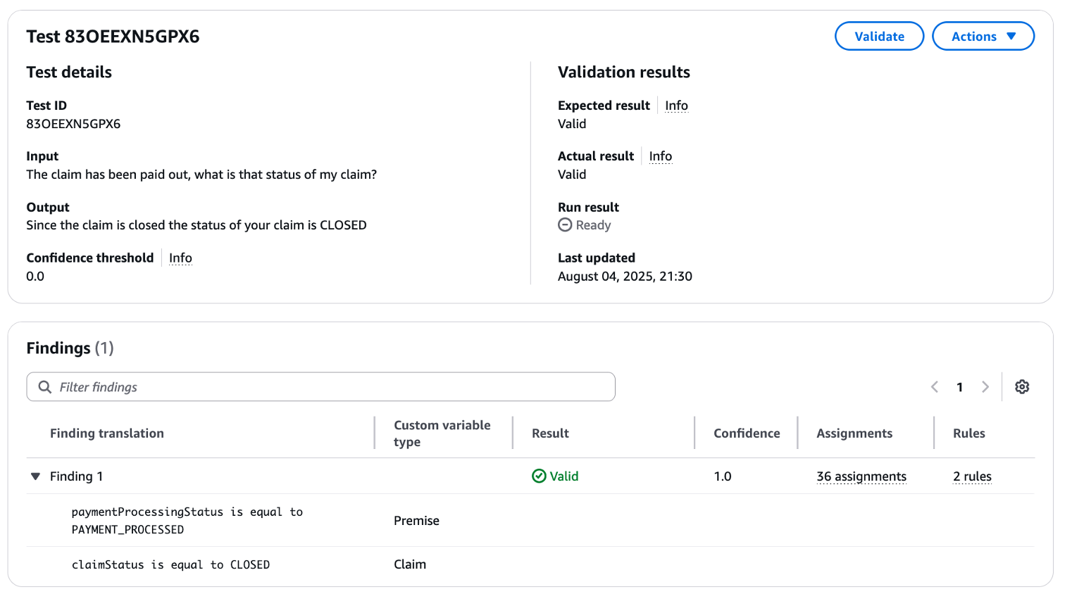 Valid Result - Rules Policy Claims Processing