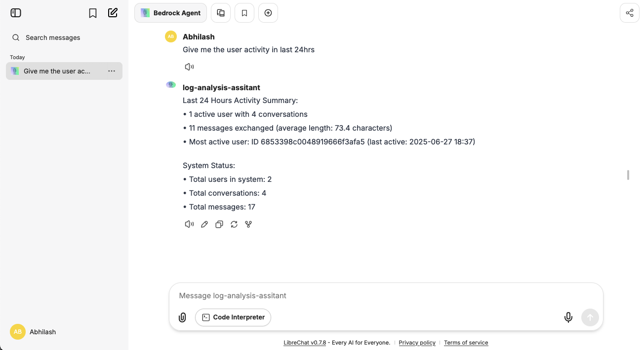Demonstration of user experience of accessing Agent in LibreChat