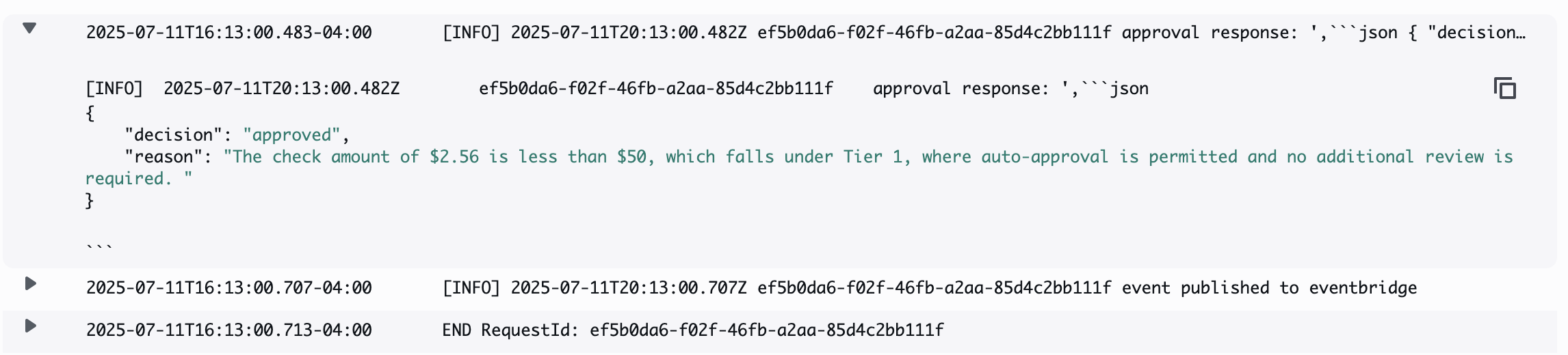 Benefit claim adjudication automated decision for “US-Bank-Check”
