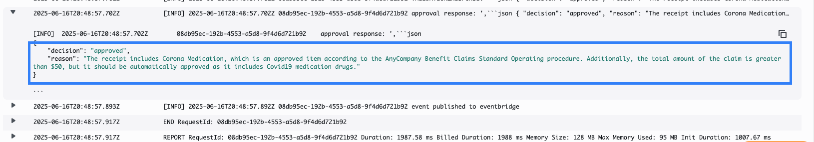 Benefit claim adjudication automated decision for “benefit-claims-pharmacy-receipt- blueprint”