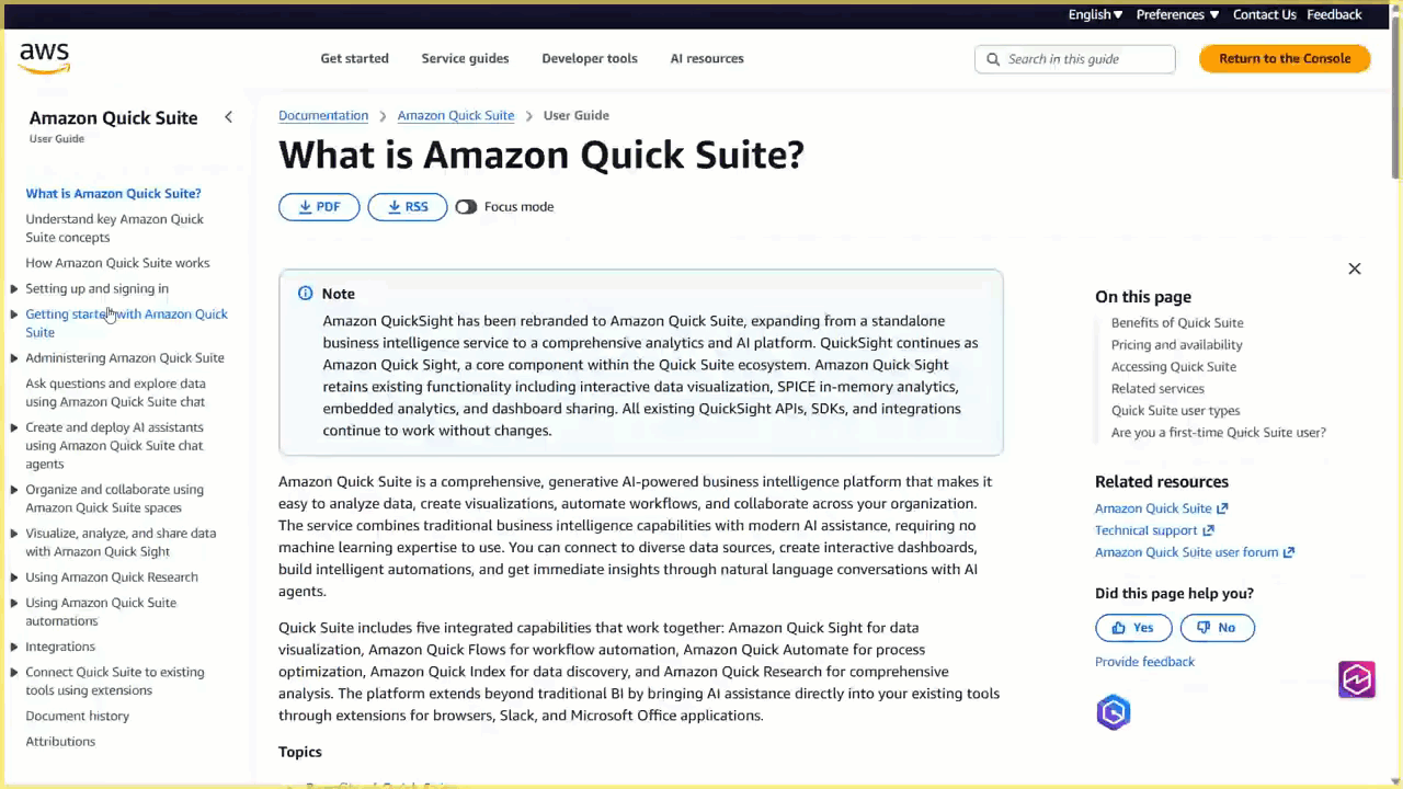 Downloading Amazon Quick Suite user guide