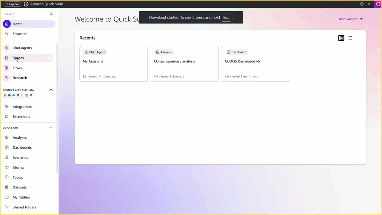 Creating Quick Space with the downloaded user guide