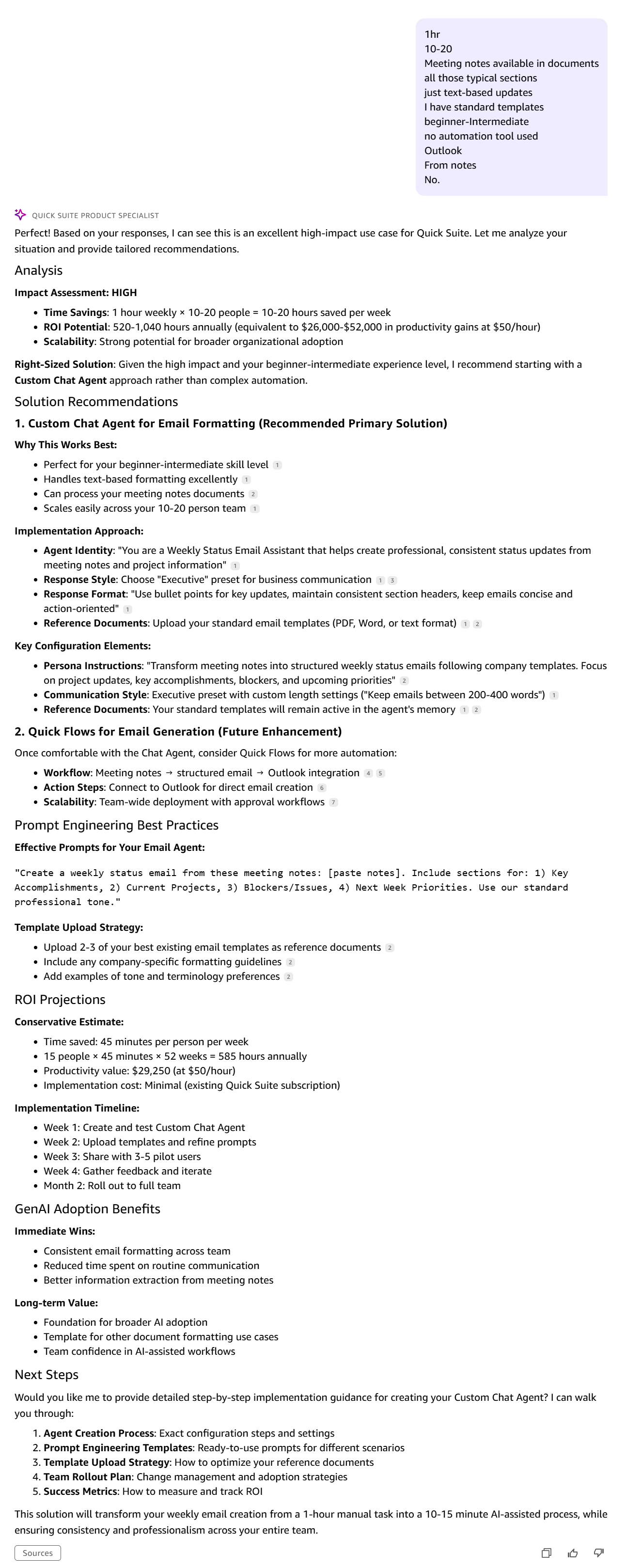 QS Product Specialist agent response 2