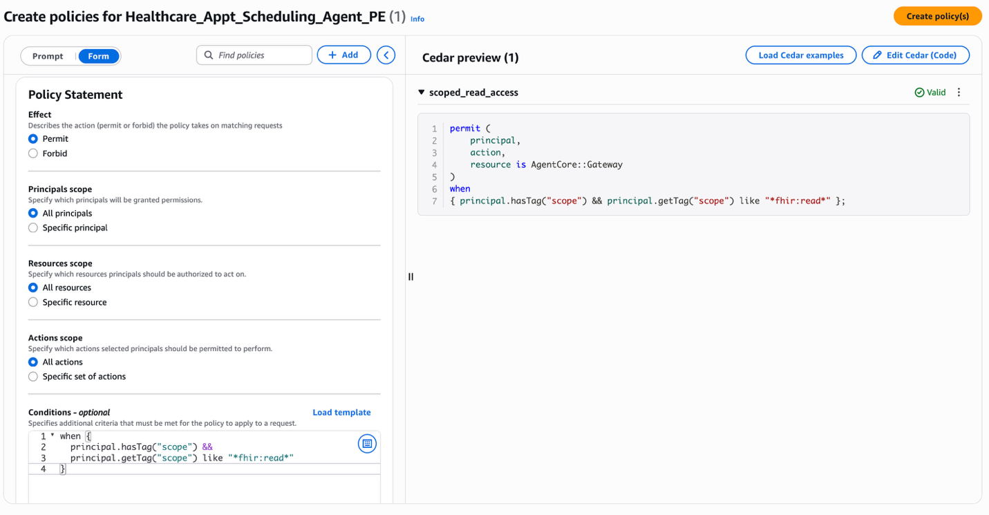 Console view of Form based policy creation