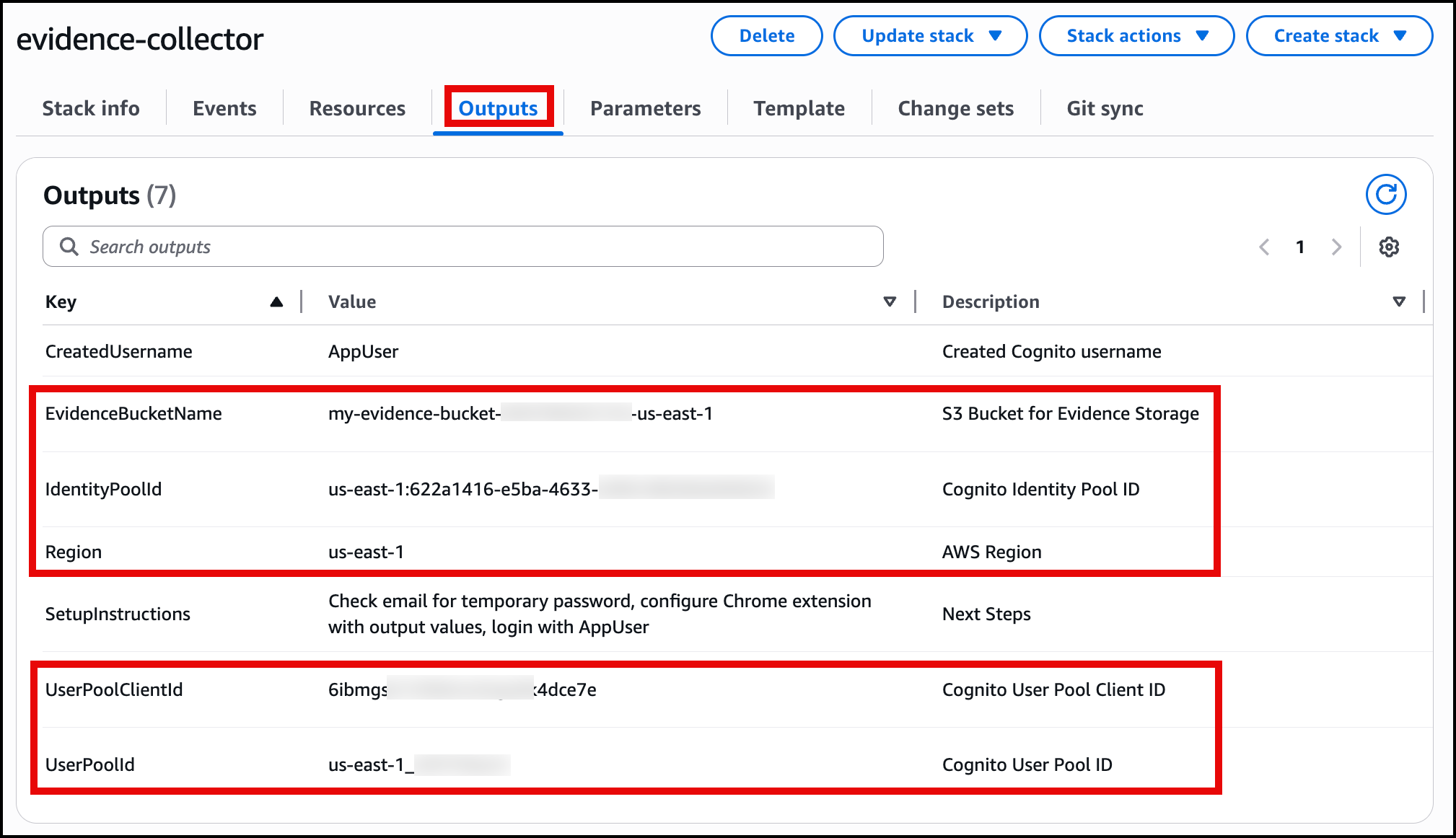 CloudFormation Output Evidence Collector.