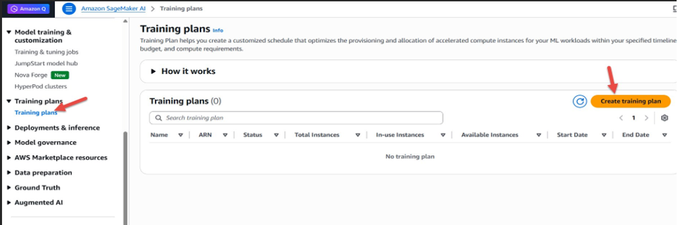 Figure 1: Training Plans landing page with Create training plan button