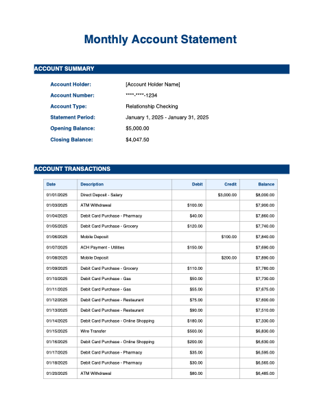 Sample bank statement used for extraction testing