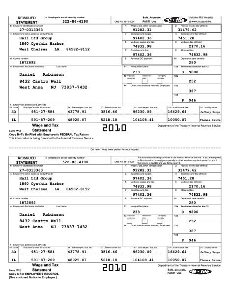 Sample W-2 form used for extraction testing