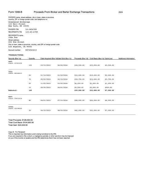 Sample 1099-B form used for extraction testing
