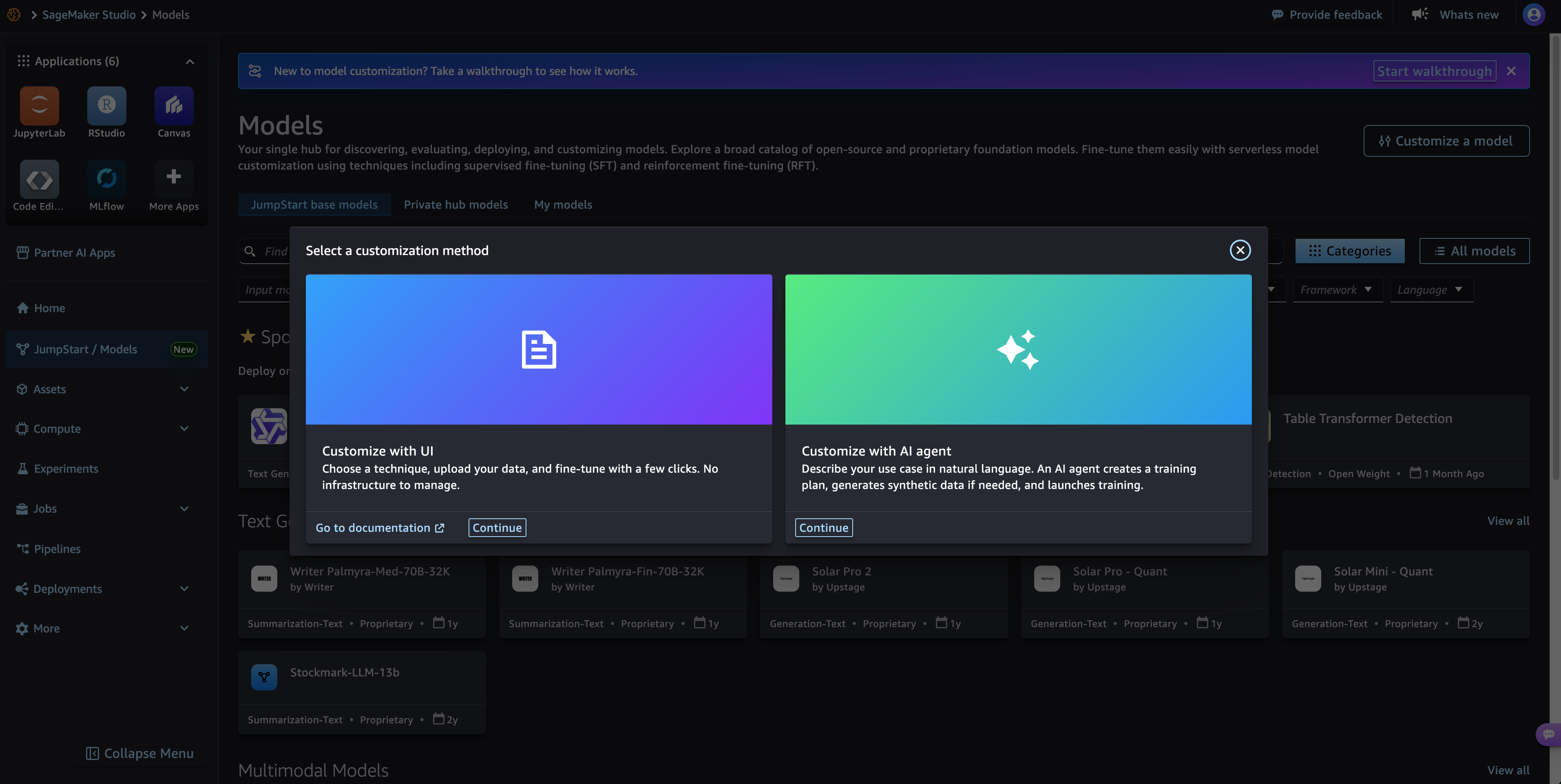 SageMaker AI Studio with Models selected in the left navigation pane
