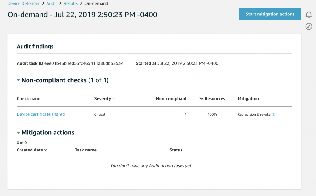 AWS IoT Device Defender Audit Readings