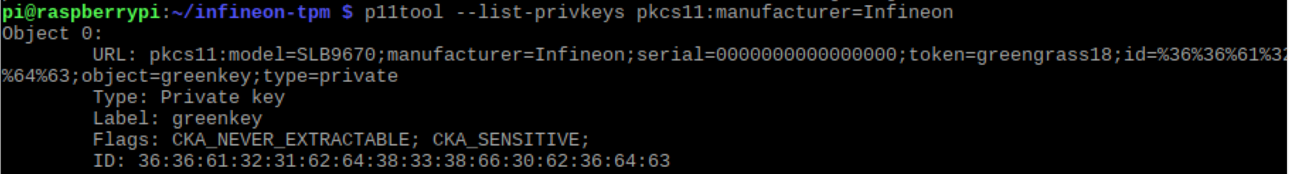 Listing of private keys contained in the TPM