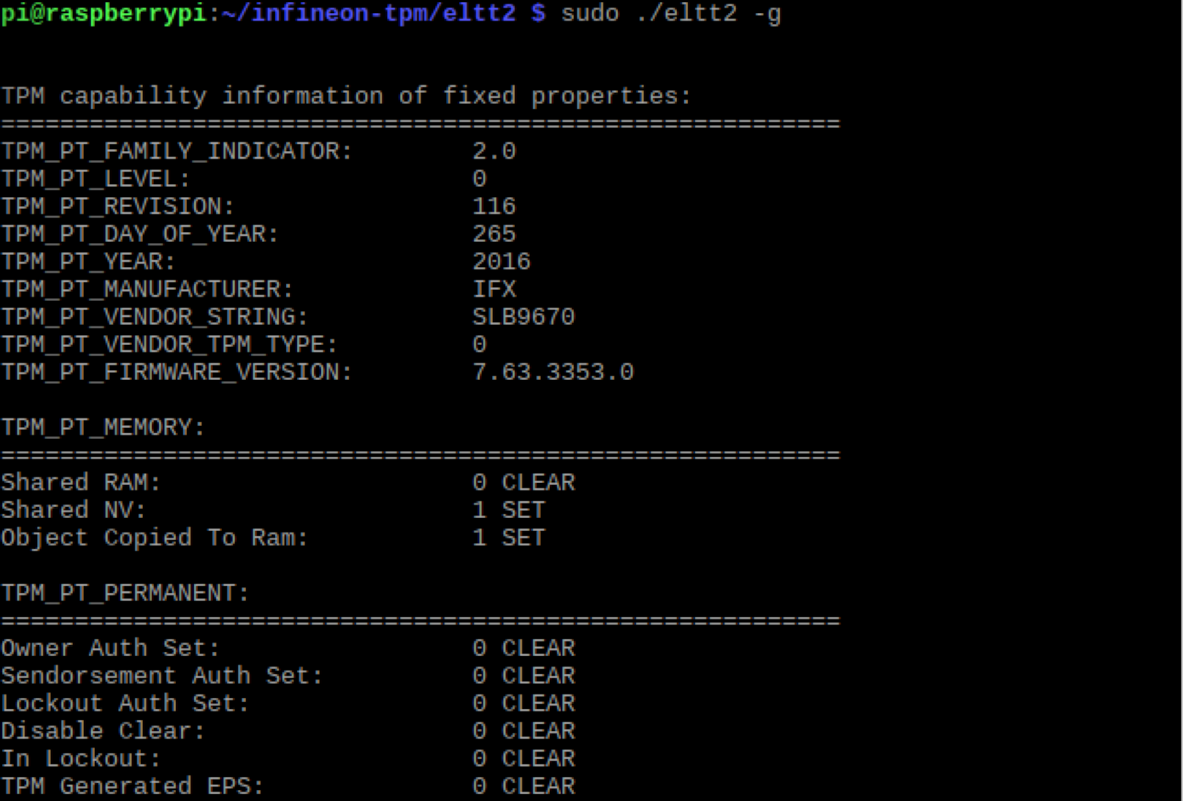 Detailed verification of TPM by listing its properties