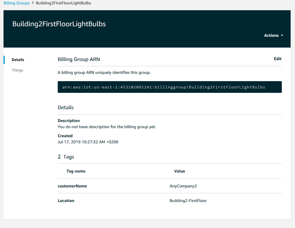 AWS IoT Billing Groups