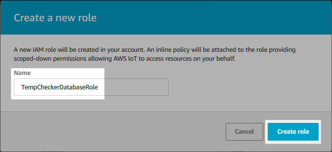 Screenshot of the database role creation form.