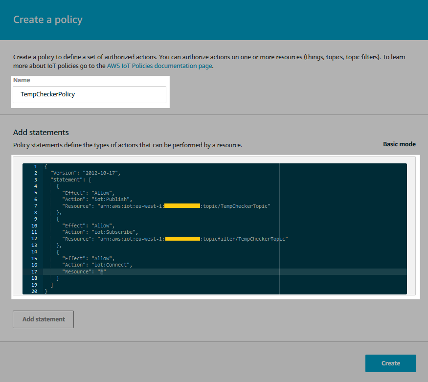 Screenshot of the policy creation form.