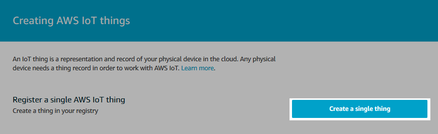 Screenshot of the AWS IoT thing creation start.