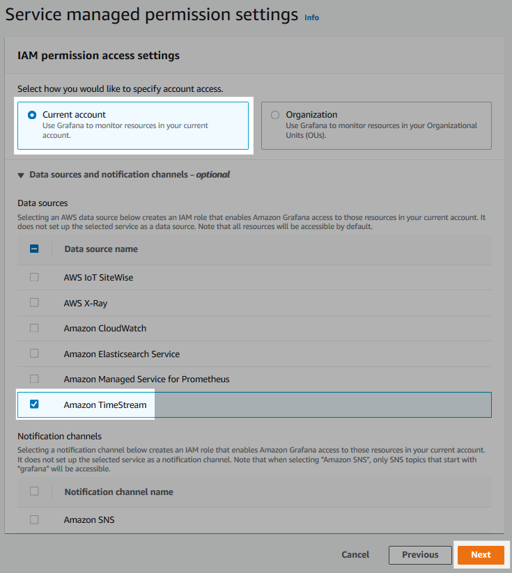 Screenshot of the managed permissions and data sources configuration form.