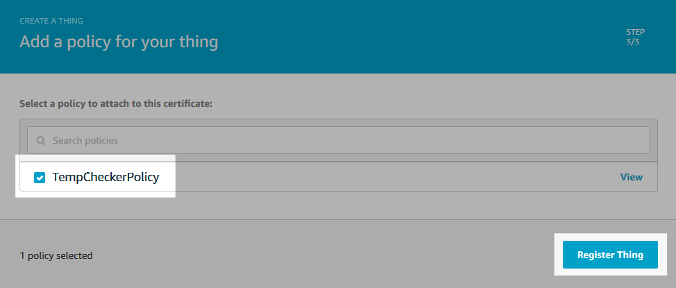 Screenshot of the thing registration completion.
