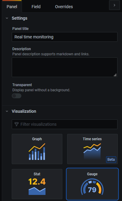 Screenshot of the visualization type selection.
