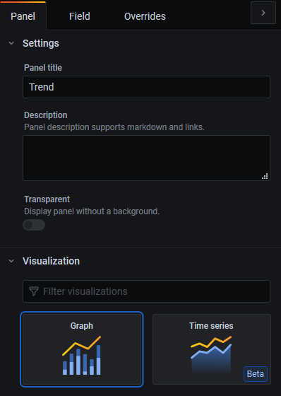 Screenshot of the visualization type selection.