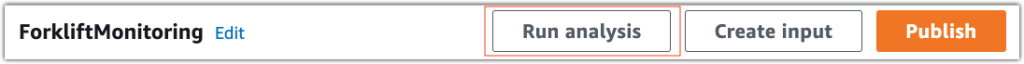 Screenshot from AWS IoT Events console highlighting the "Run Analysis" button
