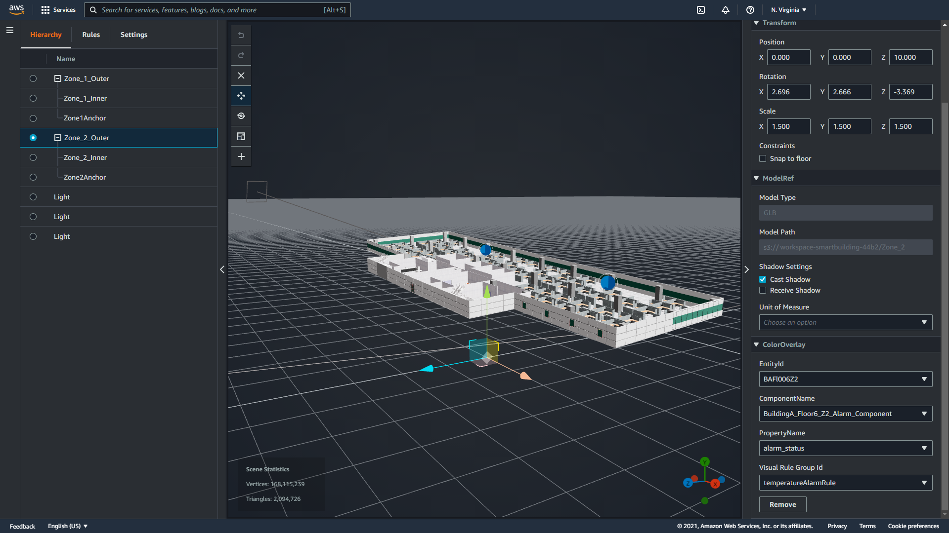 Screenshot of Scene Composer illustrating zones and anchor points defined