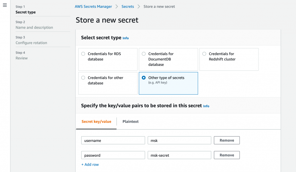 Store your secret in AWS Secrets Manager