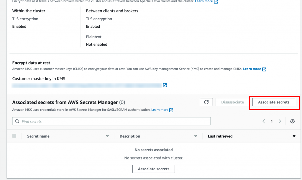 Associate secret with Amazon MSK cluster