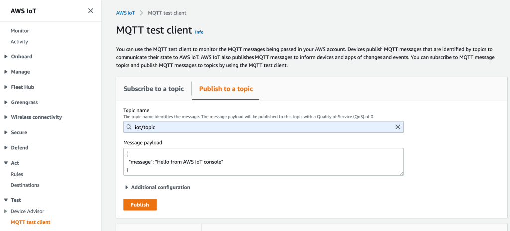 Sending a MQTT test message