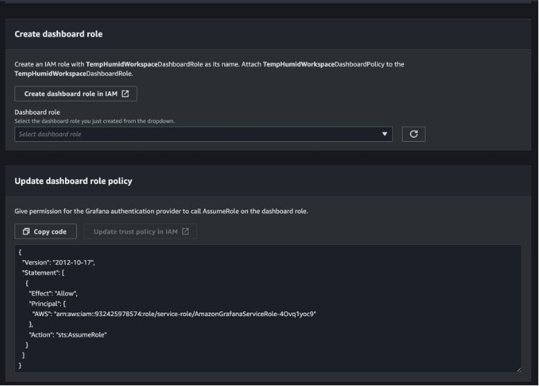 Figure 8: Creating the Amazon Managed Grafana dashboard role and policy (continued)