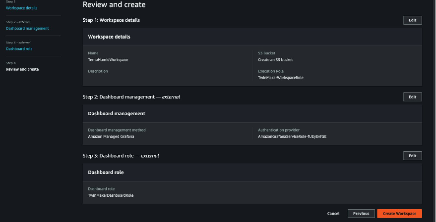 Figure 9: Review of the Amazon Managed Grafana workspace creation