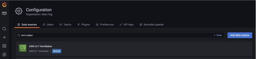 Figure 18: Configure AWS IoT TwinMaker as datasource for your dashboard