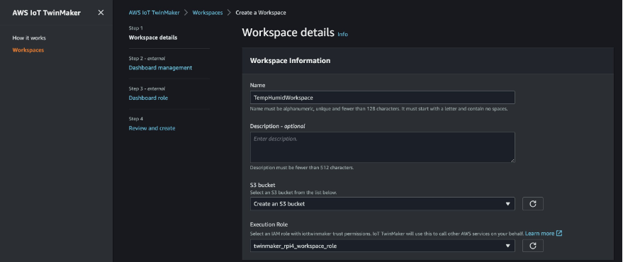 Figure 6: Creating the AWS IoT TwinMaker workspace