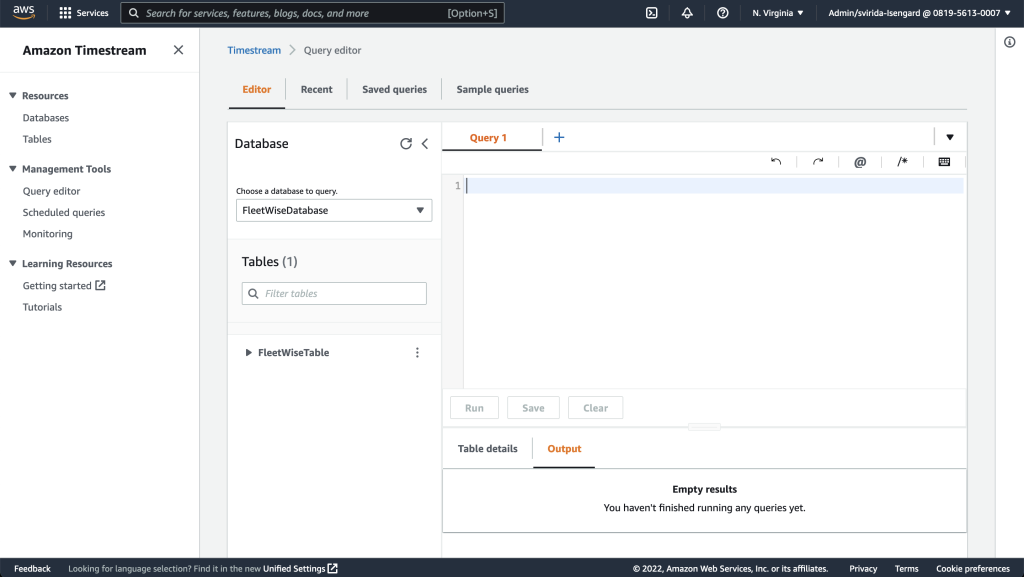 Amazon Timestream console