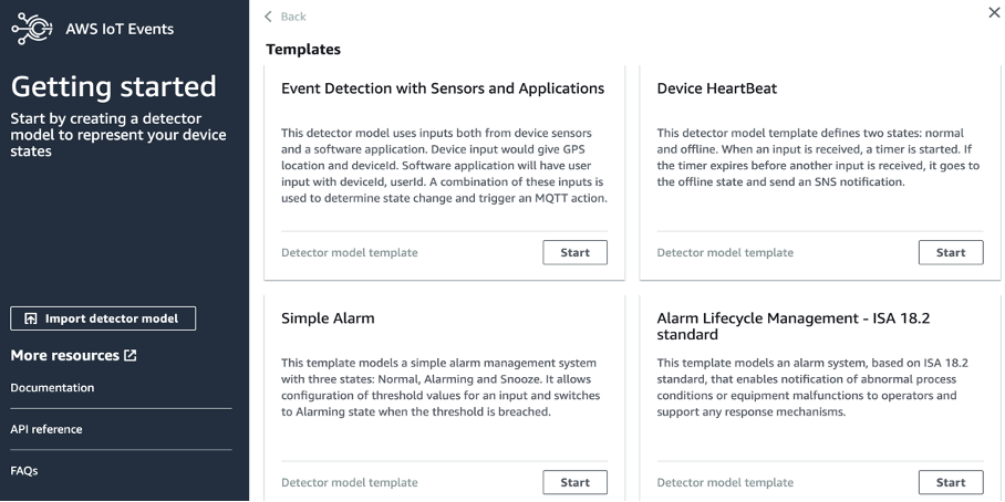 IoT Event template selection