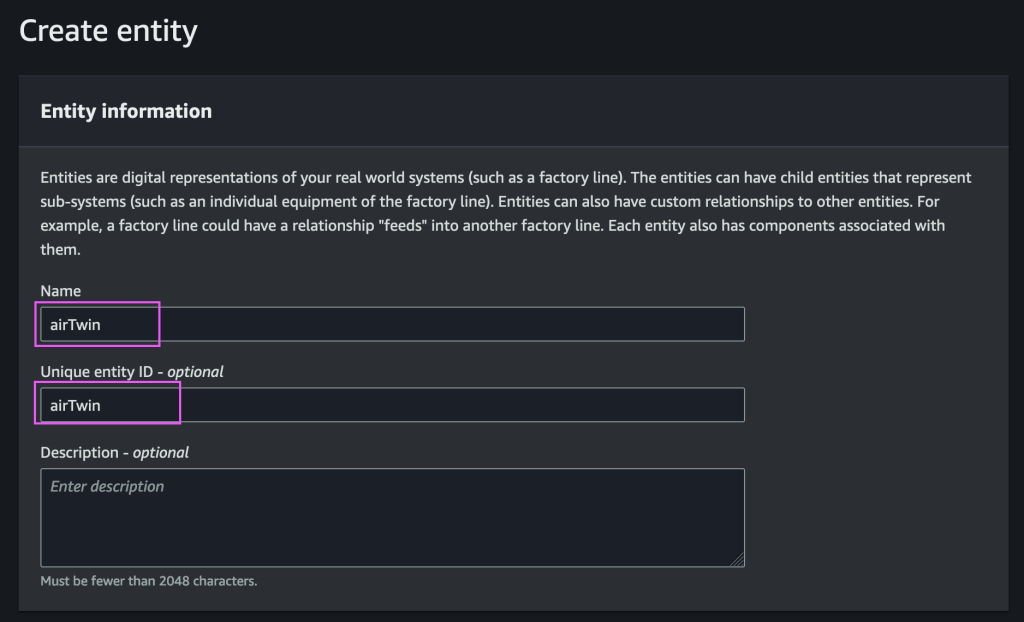 Create entity in TwinMaker