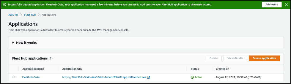 Fleet-hub application creation