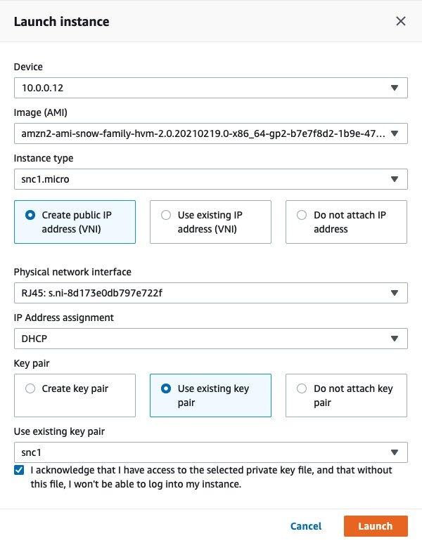 Figure 2: Launch the EC2 instance using AWS Opshub for Snow