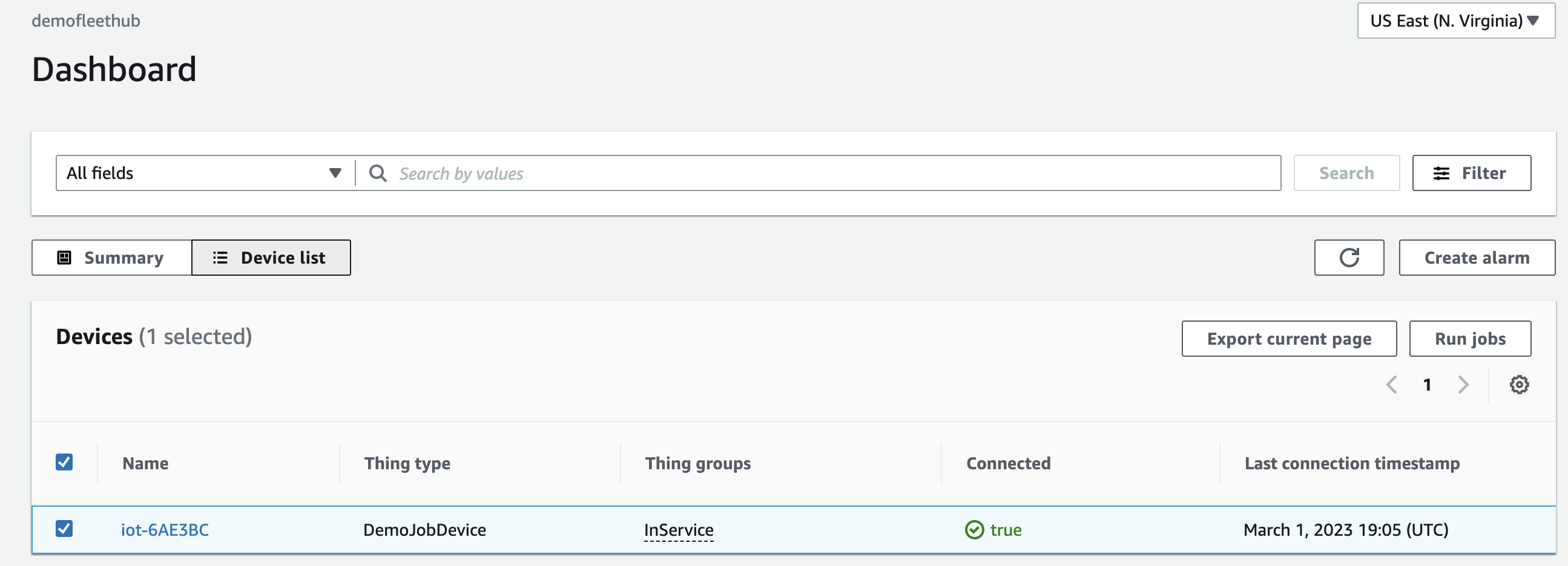 AWS IoT FleetHub Dashboard