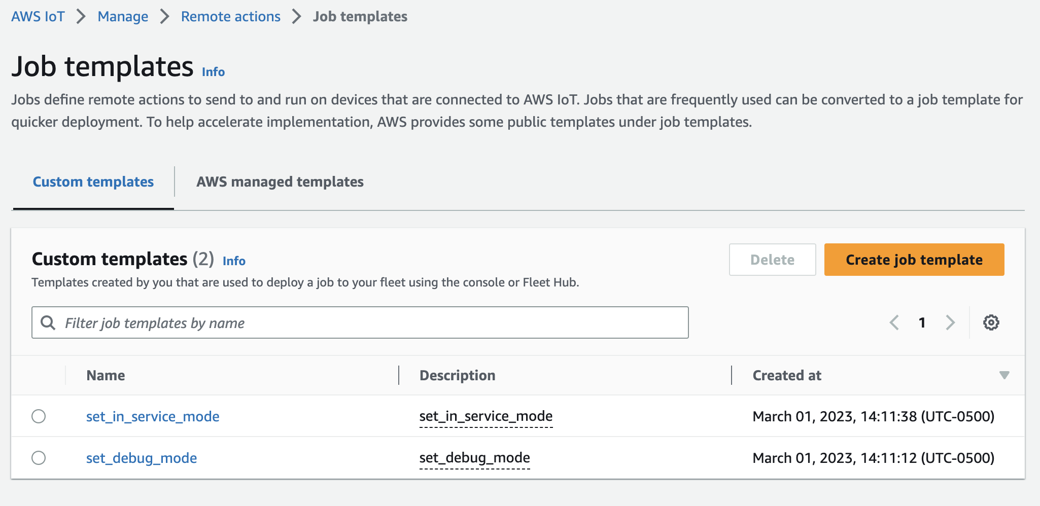 AWS IoT Job templates