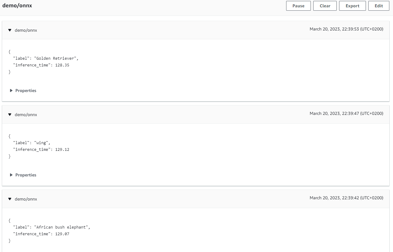 Screenshot - Inference results from the MQTT Client