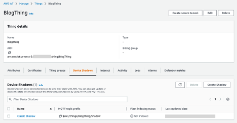 Blog thing device shadow in aws console