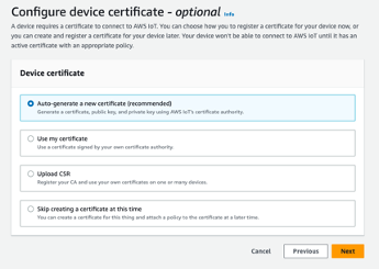 Configure device certificate window