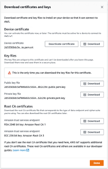 Download certificate and keys window