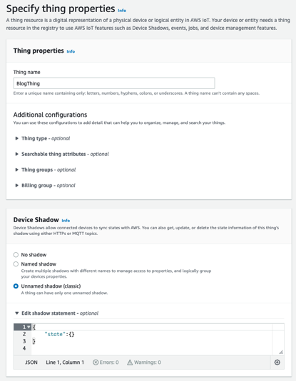 Specify thing properties
