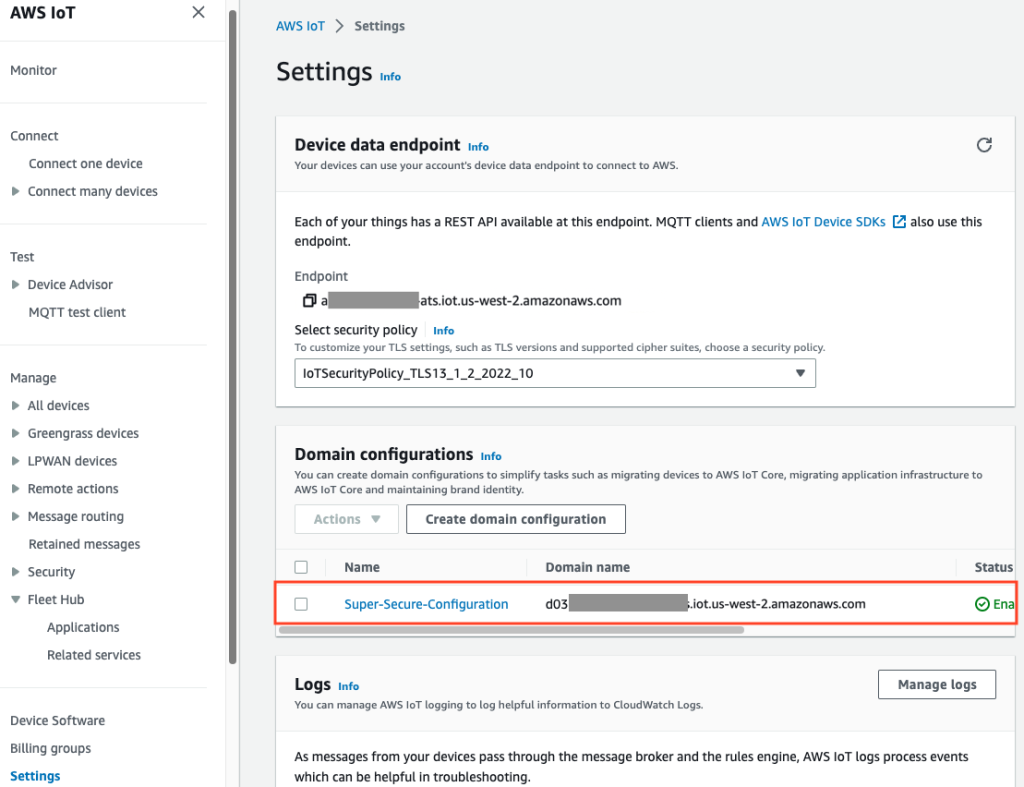 Figure 4: Saved domain configuration