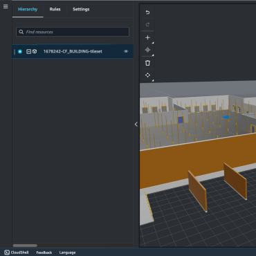 IoT TwinMaker scene with the CF_BUILDING 3D tileset – there is no mesh hierarchy